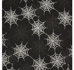 100% Cotton Halloween Fabric - Black & White Spiderweb 
