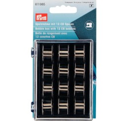 Prym Bobbin box + 12 CB metal sew m/c bobbins 3 x 7 x 9 cm