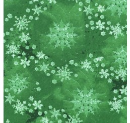 100% Cotton Christmas Fabric - Misty Snowflakes on Green 