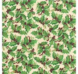 100% Cotton Christmas Fabric - Holly on Cream 